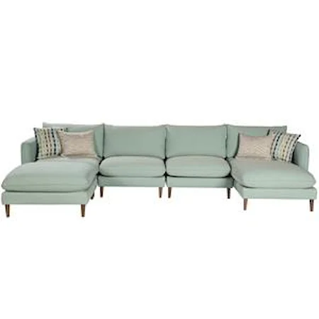 Contemporary Sectional with Tapered Legs and Throw Pillows